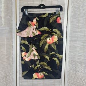 Ted Baker Blayyke Peaches Ruffle Pencil Skirt Black Orange Rose Gold Size 0 NWT